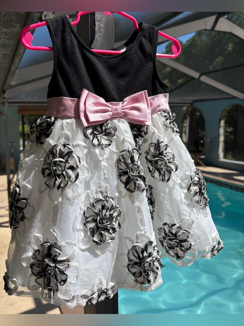 Sweet Heart Rose Black, White & Pink Floral Rosette Tulle Dress